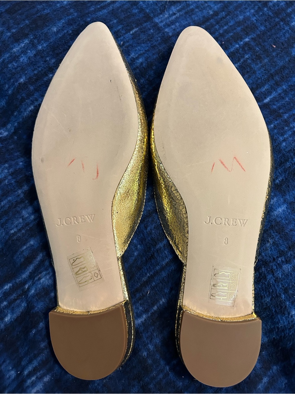 NWOT J Crew Crackled Metallic Gold Pointed-Toe Mule Loafers - Picture 7 of 9